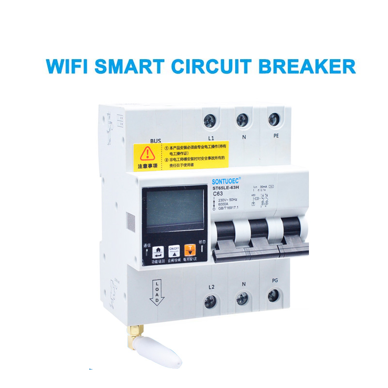 WiFi 4G Tuya ST65le-63H Series Multi fonctionnelles RCBO Intelligent Circuit Breaker